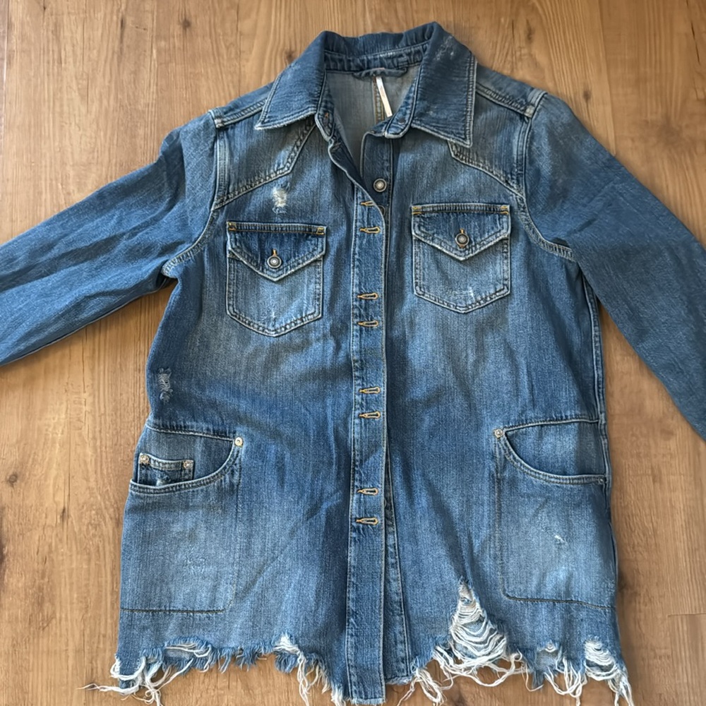 Free People Distressed Jean Jacket S